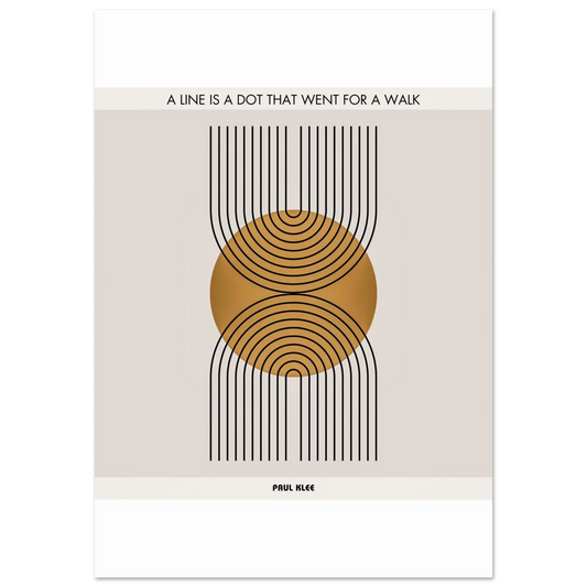 Paul Klee minimalist geometric poster featuring inspirational quote and gold-black abstract design, perfect for modern home or office decor.