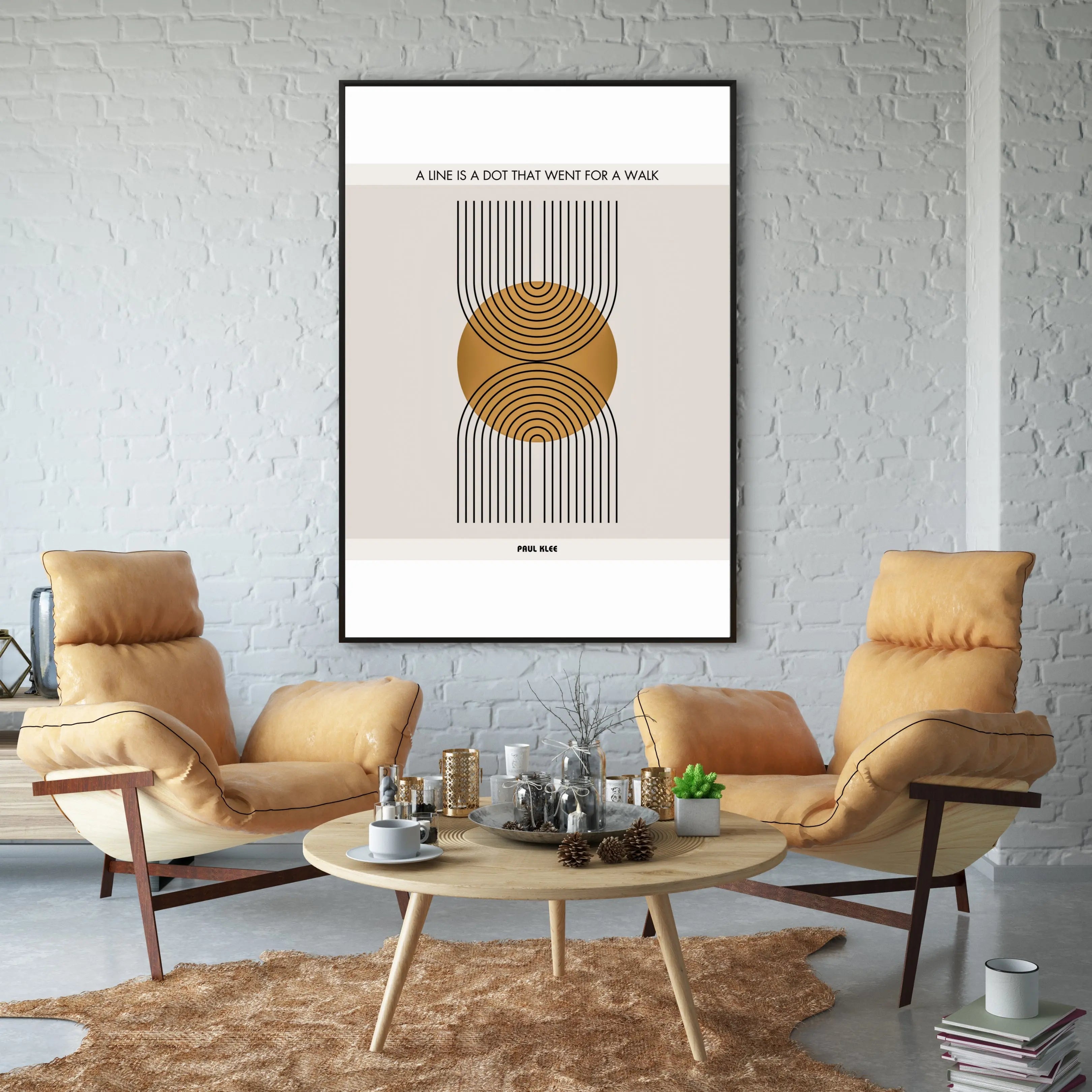 Paul Klee minimalist geometric poster featuring inspirational quote and gold-black abstract design, perfect for modern home or office decor.